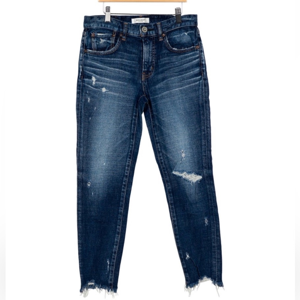 Moussy Mid-Rise Medium Wash Cropped Distressed Skinny Leg Jeans Size 26